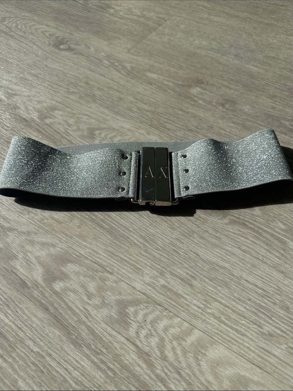 Armani Exchange AX logo Silver Elastic Belt. Preowned.